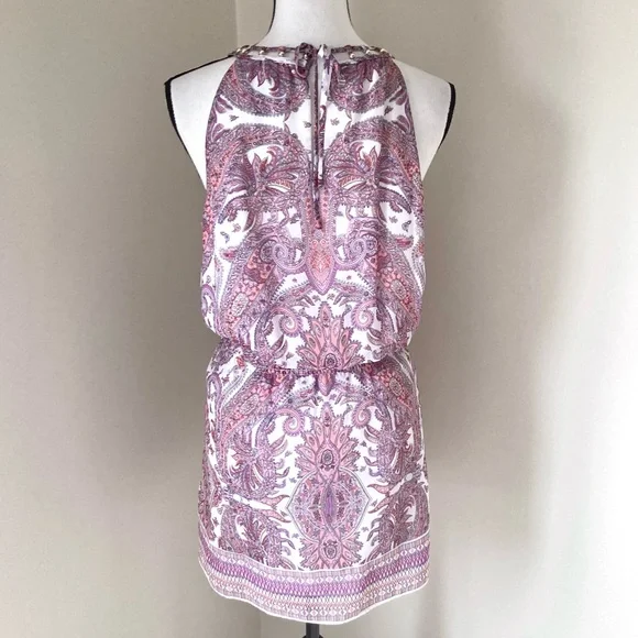 White House Black Market Sleeveless Paisley Blouson Short Dress Size M - Picture 6 of 12